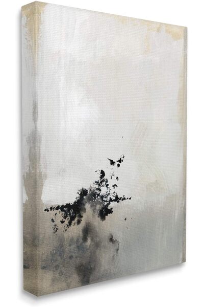 ALAYRA International Minimal Neutral Abstract Painting – Black Splatter Canva...