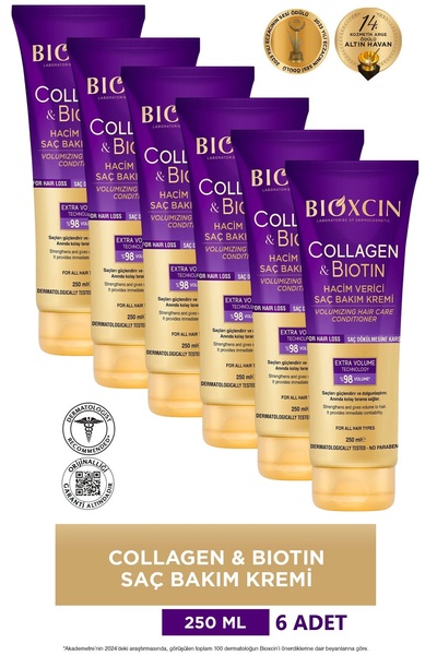 Bioxcin Collagen & Biotin Extra Volume Conditioner 6X250 ml - Collagen Biotin Thin Sparse Hair