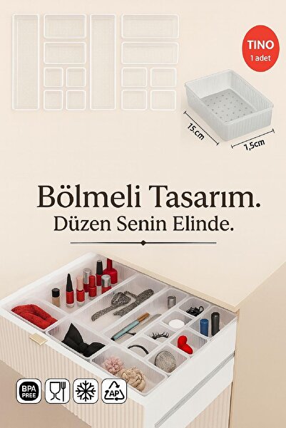 Lilya Home 1 Adet Tino ORTA BOY Dolap Içi Çekmece Düzenleyici - Mutfak Çekmece Içi Kaşıklık Organizer 15*7,5cm