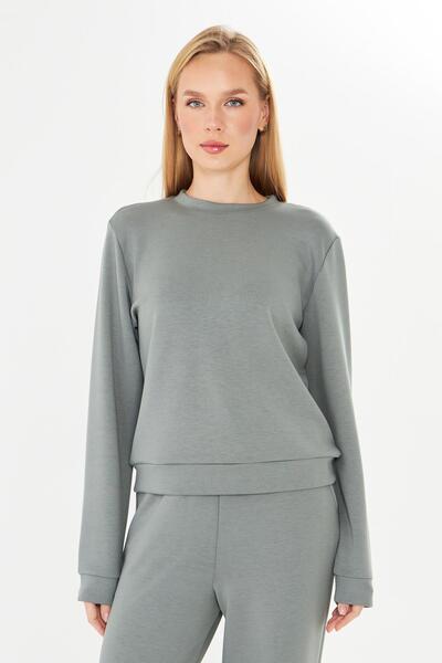 TRENDHİLL Women's Modal Fabric Comfortable Fit Tracksuit Set Khaki 8510-H