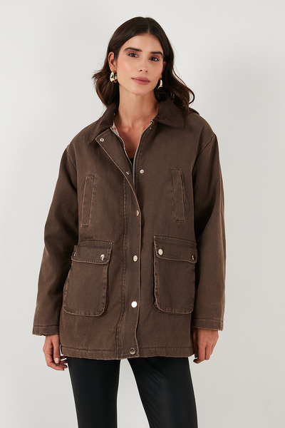 Lela Μπουφάν Regular Fit με γιακά και βελούδινη επένδυση καρό Μπουφάν Παλτό MONT 6810330