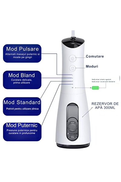 OEM Portable Rechargeable Oral Irrigator 300ml, 4 Pressure Modes, IPX7 - Black