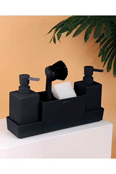 umut züccaciye Modern Design 2-Piece Black Liquid Soap Dispenser and Detergent Dispenser with Brush