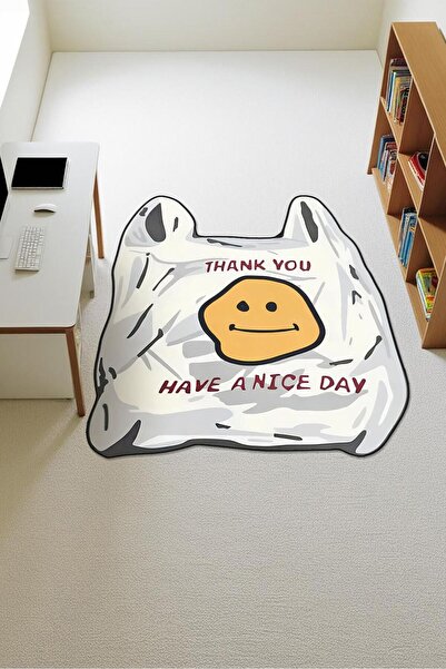 Dolce Mariee Emojili Poşet Lazer Kesim Dijital Baskı Kaymaz Taban Halı H1020