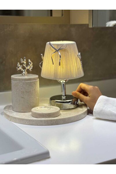 Maison Avf Krem Kadife Süet Gümüş Fiyonk Kablosuz Pilli Masa Lambası - Alt Gümüş