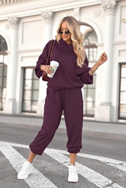 Mossta Hooded Viscose Two Thread Blouse Pants Double Suit - Burgundy
