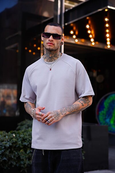 Pobudo 3-Pack Oversized Anthracite Beige Gray Color Crew Neck T-Shirt