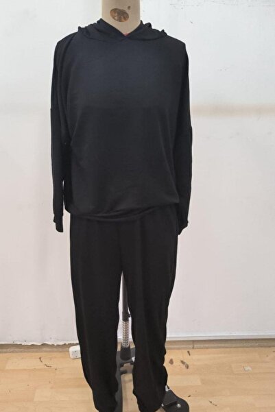 Mossta Hooded Viscose Two Thread Blouse Pants Double Suit - Black