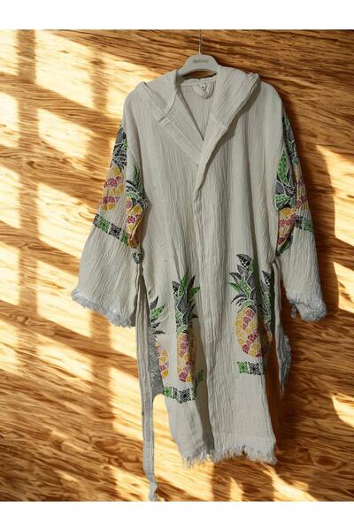 TekStilize Muslin Pineapple Patterned Peshtemal Bathrobe and Beach Dress (100% Cotton)