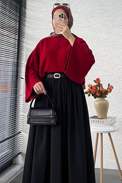 MELEK ARAZ Ribbed Detailed Pocketed Poplin Skirt – Black