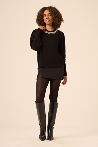 FTZ WOMEN Women's Stone Detailed Sweater Black 25050