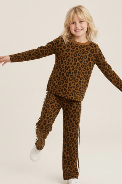 My Kids Wear Girl's Stone Detailed Wide Leg Knitwear Two-Piece Set – Side Striped 3-10 Years Old 12296