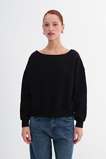Addax Kayak Neckline Embellished Sweatshirt S1826