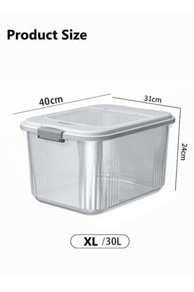 Generic 30L Rice Storage Container Rice Bucket Dispenser with Measuring Cup (40x31x24cm) White
