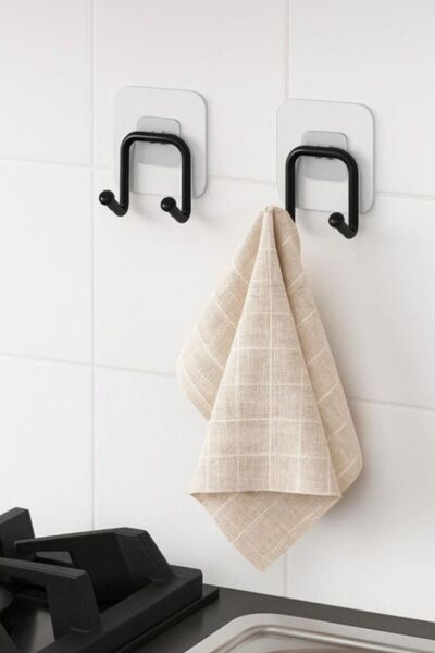 Home Stuff Strong Adhesive 2 Pieces Double Hook Bathroom Kitchen Hanger Metal Hanger Wall Hanger Organizer