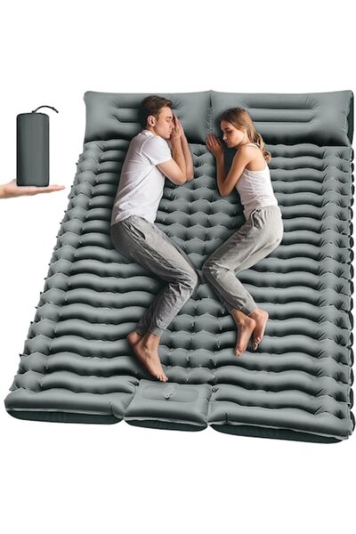 OEM Yuzonc double camping mattress with self-inflation and foot pump, gray