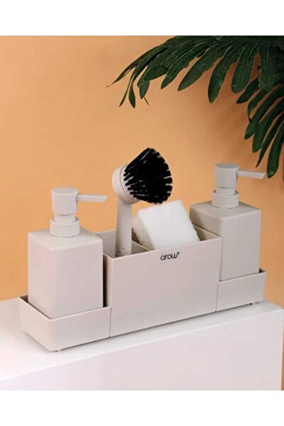 umut züccaciye Modern Acrylic 2-Piece Detergent Dispenser and Liquid Soap Dispenser with Brush Cream Color