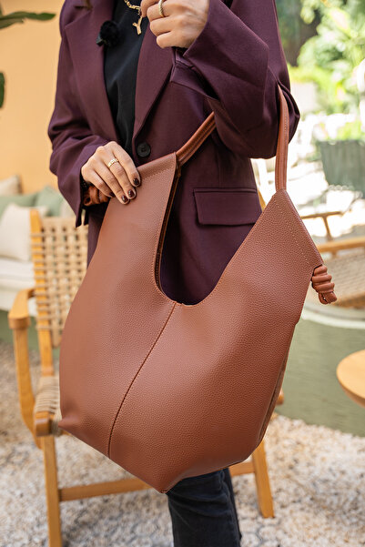 LAMİNTA Bees Taba Genuine Leather Shopier Handbag