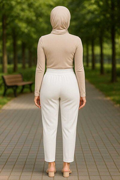 ECK MODA Women's Crepe Fabric Pleated Elastic Waist Trousers