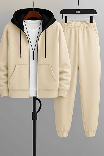 BRLKN Segmented Color Hooded Zippered Cardigan Tracksuit Set