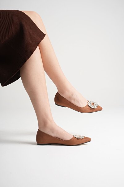 MARCHEO Arden Women's Tan Suede Ballerina Shoes