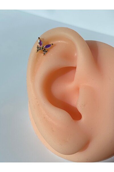 kurukafagift Çelik Hologram Renk Kelebek Piercing Helix Tragus Lob Kıkırdak 8 mm