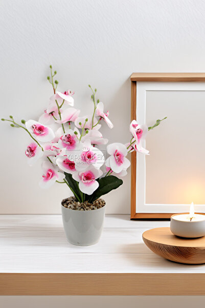 Yapay Çiçek Deposu Orhidee umedă artificială cu albastru cobalt ramuri, 45 cm, alb - roz