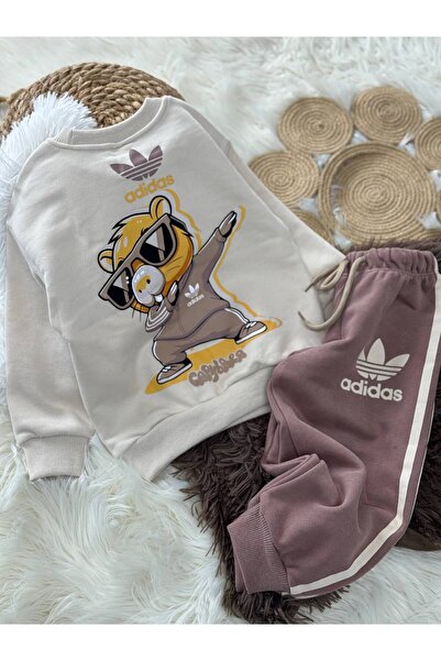 Teeny Weeny Kids Unisex Kids Printed Brown Bottom Top Tracksuit Set