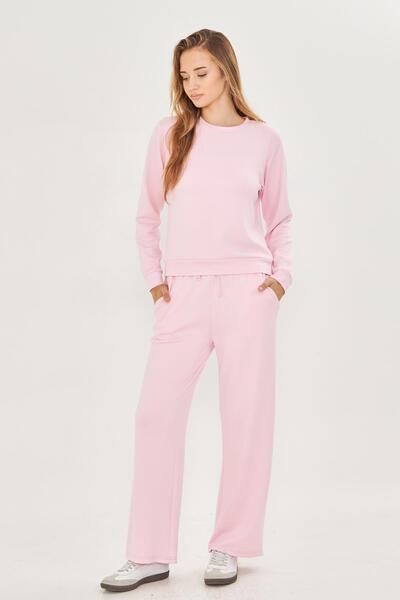 TRENDHİLL Women's Modal Fabric Comfortable Fit Tracksuit Set Pink 8510-P