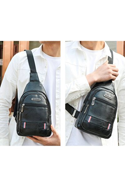 Zen Store BLACK New Fashion Men's PU Leather Crossbody Chest Shoulder Sling Bag (Waterproof)