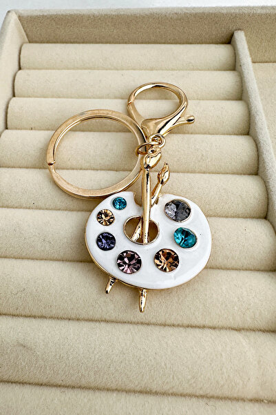 Modex Golden Yellow Colored Stone Detail Painter Palette Bag Accessory Keychain