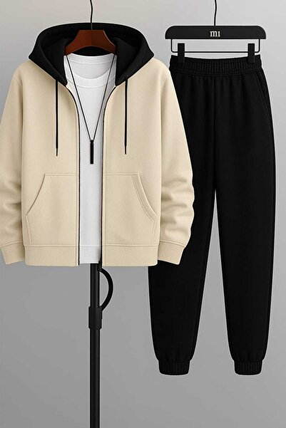 BRLKN Segmented Color Hooded Zippered Cardigan Tracksuit Set