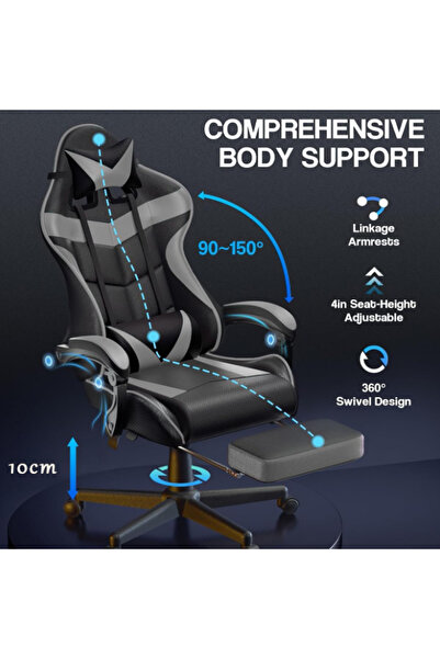 HayaBazaar Gaming Chair With Footrest - High Back Racing Style Office Chair With Headrest and Lumbar Support