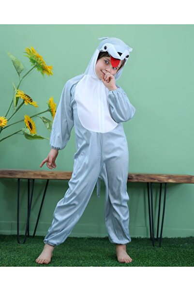 Toybox Kids Wolf Costume Jumpsuit with Hood, Animal Fancy Dress, Party Outfit, Size XL(8-10Years)