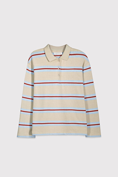 BABOKAH Çizgili Rugby Polo Uzun Kol Tshirt