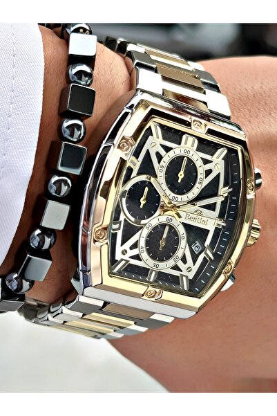 Bentini ساعة رجالية بتصميم مستطيل ووظائف متعددة