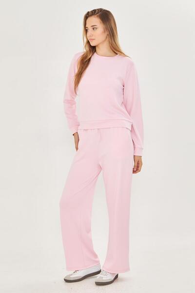 TRENDHİLL Women's Modal Fabric Comfortable Fit Tracksuit Set Pink 8510-P