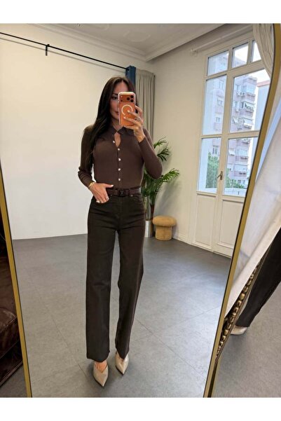 BOLESA GİYİM Bitter Kahve Kesik Paça Straight Denim