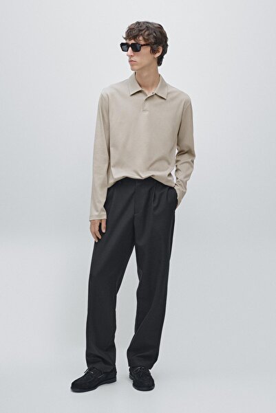 Massimo Dutti Çıtçıt düğmeli uzun kollu polo yaka t-shirt