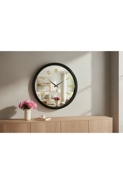 Amisos Dekor 68 cm Çap MDF Lake Çerçeveli Bronz Aynalı Dekoratif Duvar Saati ...