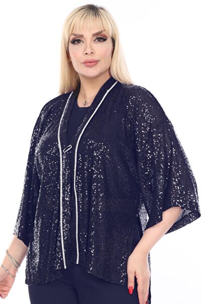 Ladies First Büyük Beden 3862 Lacivert Bluz+Bady İkili Takım