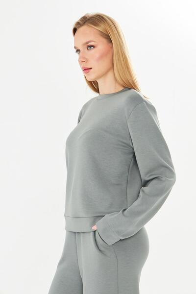 TRENDHİLL Women's Modal Fabric Comfortable Fit Tracksuit Set Khaki 8510-H