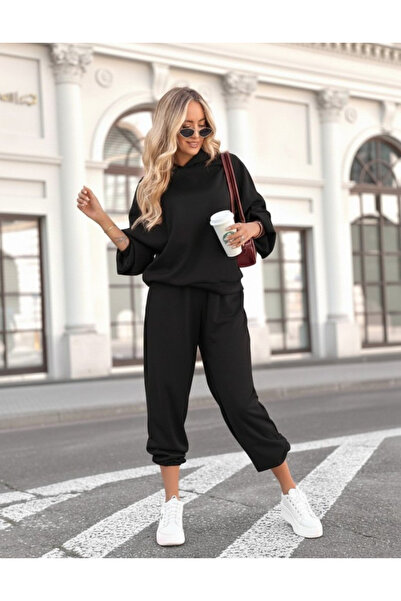 Kokosh moda Women's long sleeve hooded viscose two-thread blouse and pants two-piece set