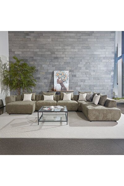 Danube Home أريكة جيرو القماشية الزاوية المقطعية - لون أخضر زيتوني، تتسع لخمسة أشخاص، مصنوعة من الخشب الهندسي، ضمان لمدة عامين