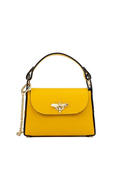 Posete Fagaras Alma Leather Purse - Yellow, Casual Bag Made of Genuine Leather, Handbag, Bags