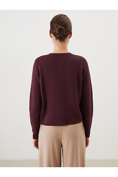 LC Waikiki Modest Plum Crew Neck Women's Knitwear Cardigan