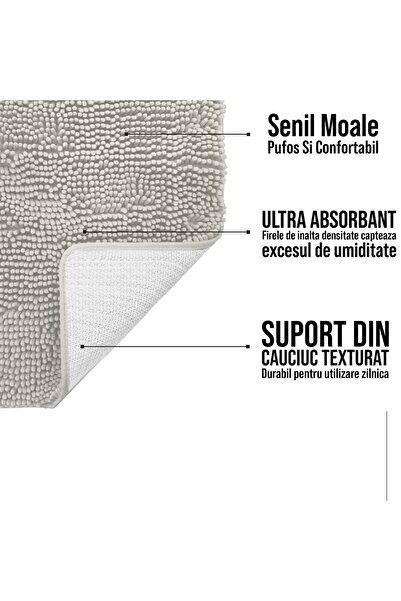 Faria Bath Mat with Massage Texture, Fluffy, Absorbent Chenille Microfiber, with Non-Slip, Gray 50×80cm