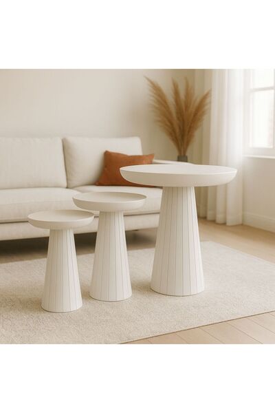 Trendcüzdan MANTAR SEHPA TREND ÇİZGİLİ BEYAZ 3 PARÇA