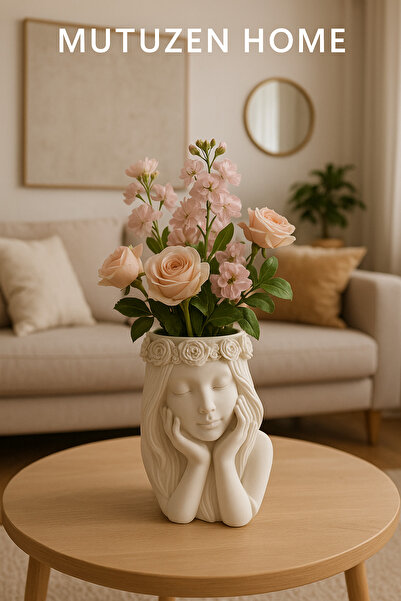 Mutuzen Home Dekoratif Uyuyan Kız Vazo - Kalemlik - Makyaj Fırçası Standı