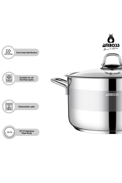 Amboss 10-piece stainless steel cookware set with glass lid
